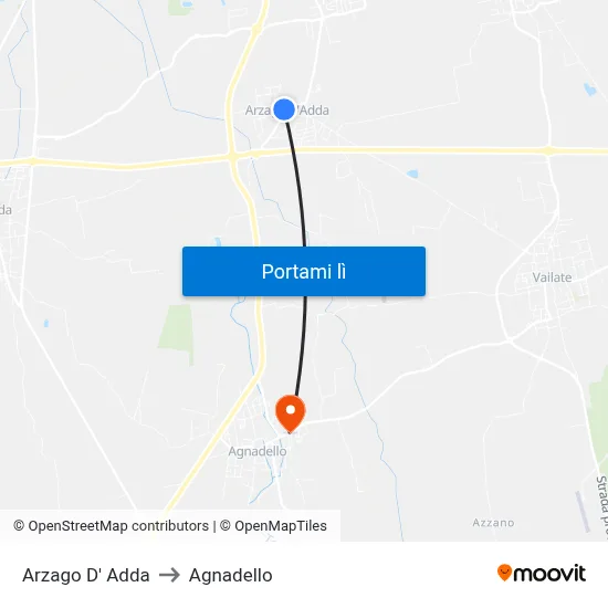 Arzago D' Adda to Agnadello map