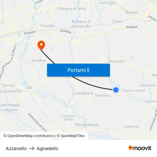Azzanello to Agnadello map