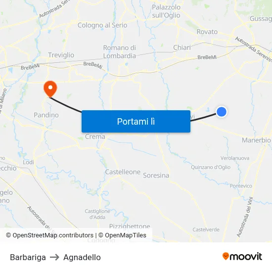 Barbariga to Agnadello map