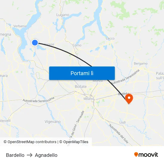 Bardello to Agnadello map