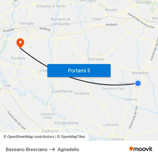 Bassano Bresciano to Agnadello map
