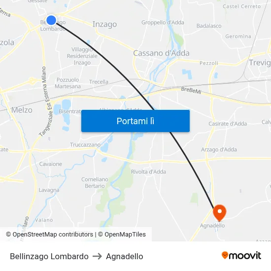 Bellinzago Lombardo to Agnadello map