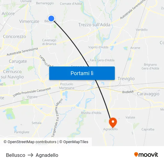 Bellusco to Agnadello map