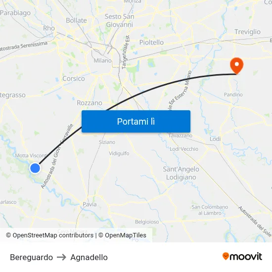 Bereguardo to Agnadello map