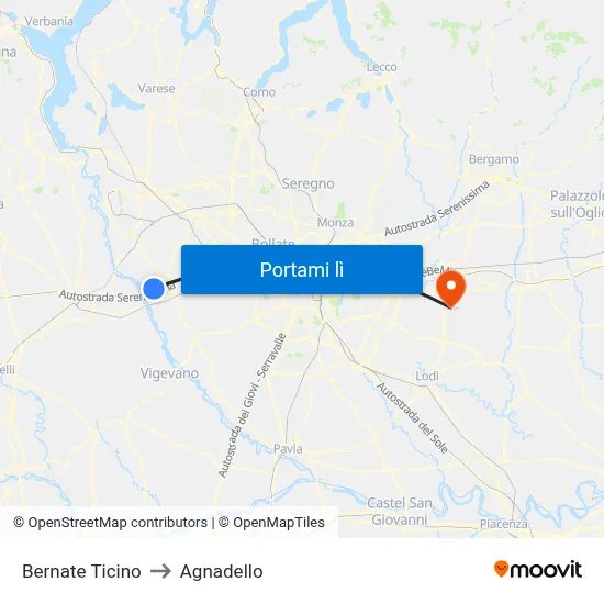 Bernate Ticino to Agnadello map