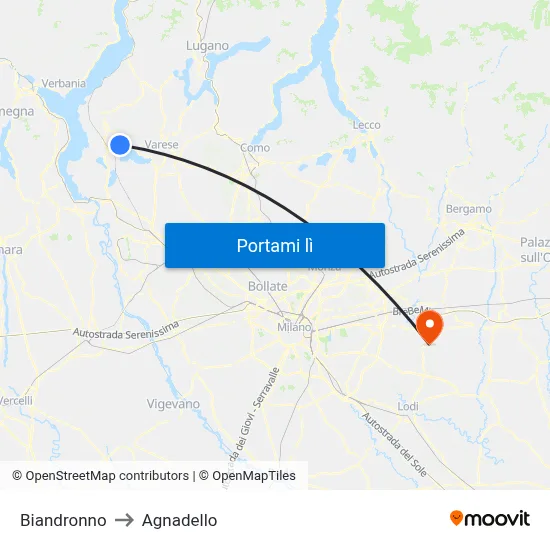 Biandronno to Agnadello map