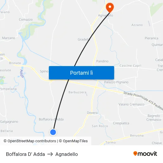 Boffalora D' Adda to Agnadello map