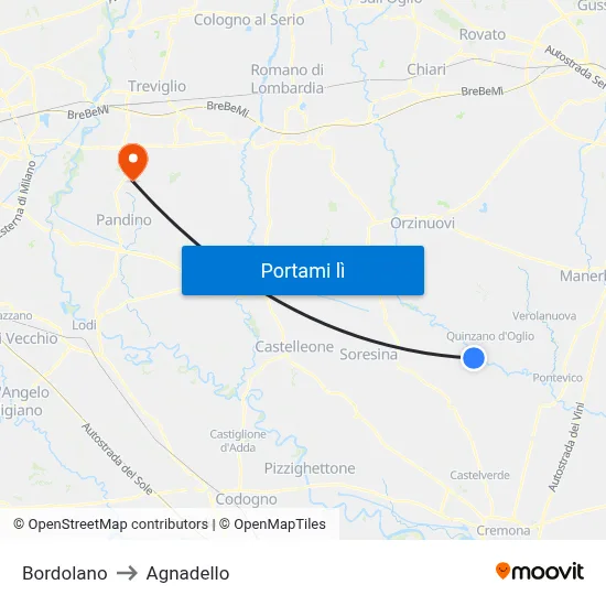 Bordolano to Agnadello map