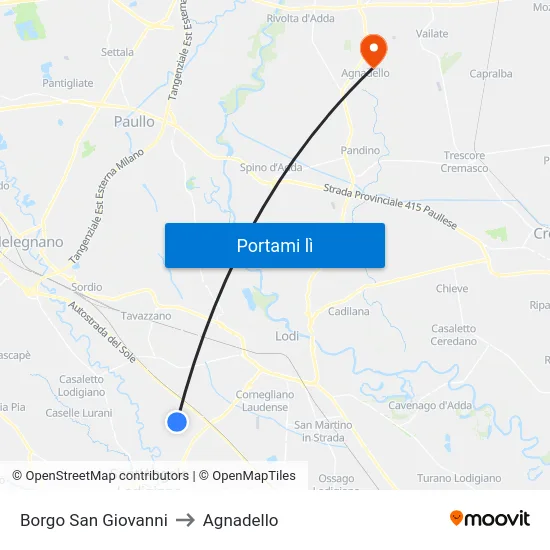 Borgo San Giovanni to Agnadello map