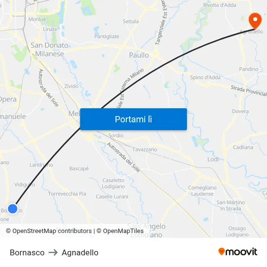Bornasco to Agnadello map