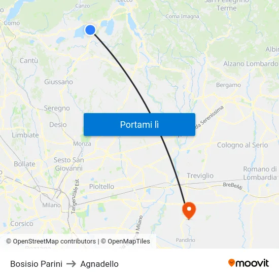 Bosisio Parini to Agnadello map