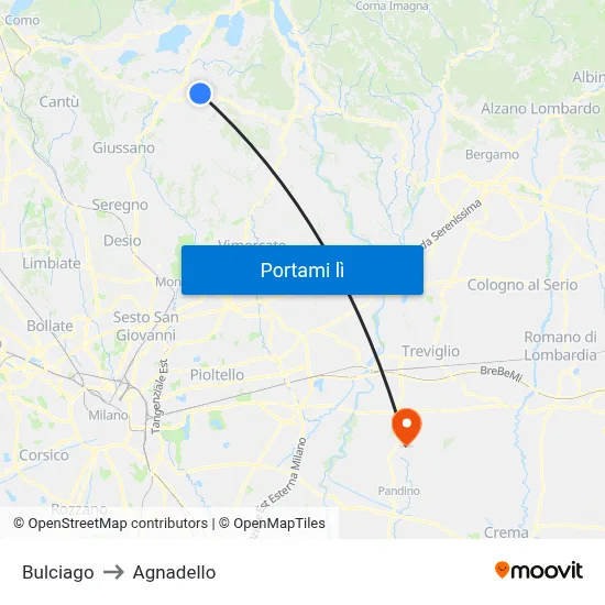Bulciago to Agnadello map