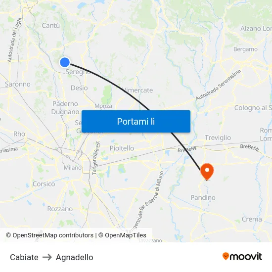 Cabiate to Agnadello map