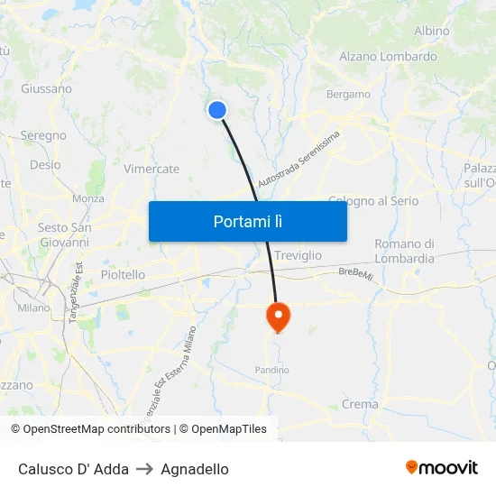 Calusco D' Adda to Agnadello map