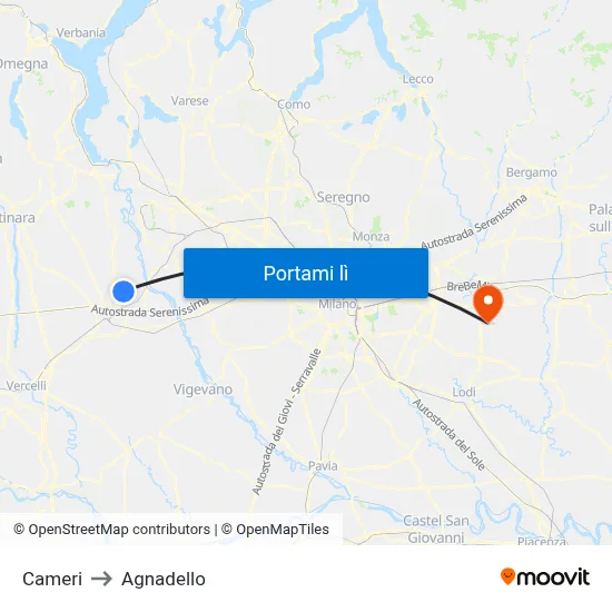 Cameri to Agnadello map