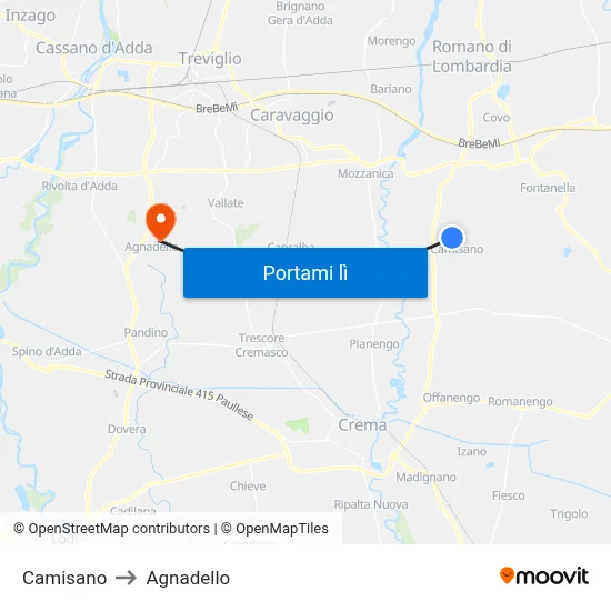 Camisano to Agnadello map