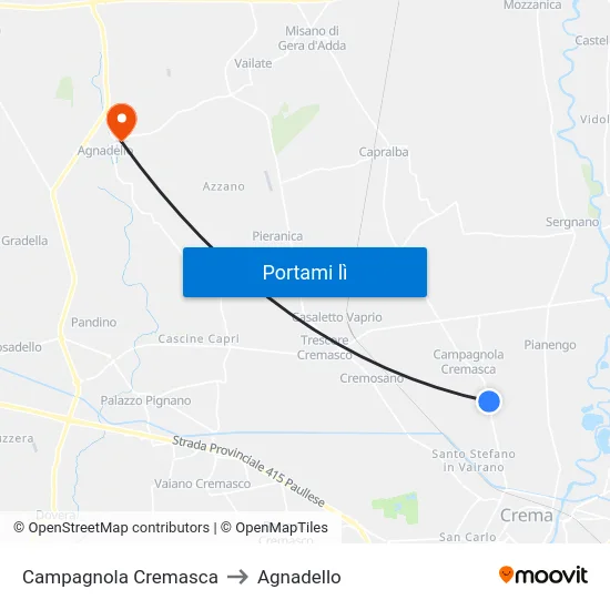 Campagnola Cremasca to Agnadello map
