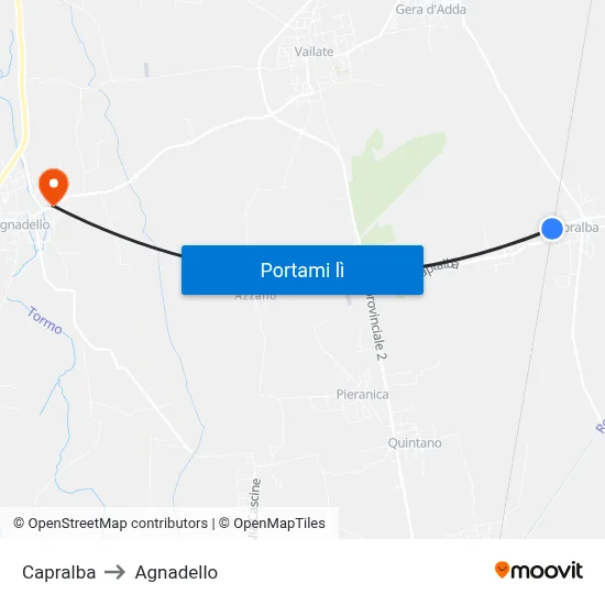 Capralba to Agnadello map