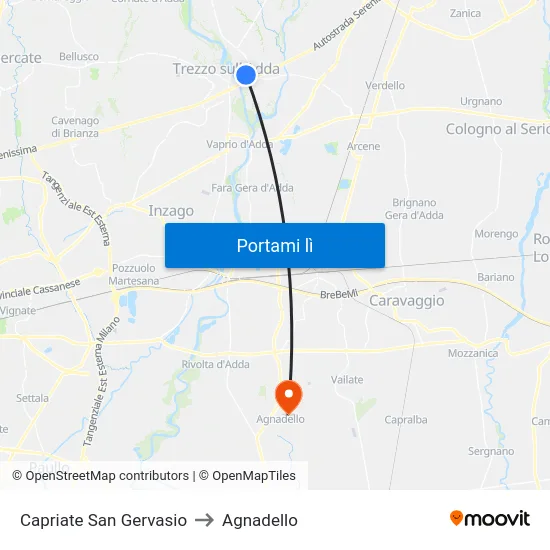 Capriate San Gervasio to Agnadello map