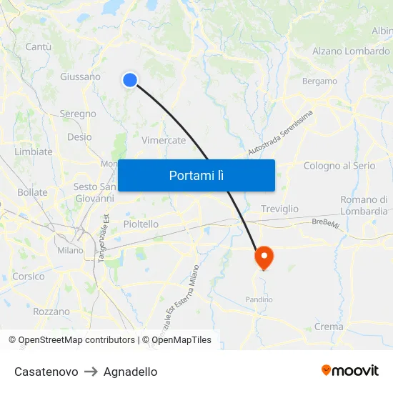 Casatenovo to Agnadello map