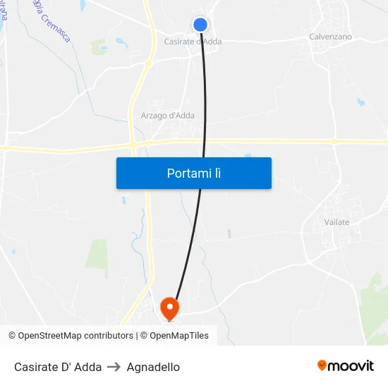 Casirate D' Adda to Agnadello map