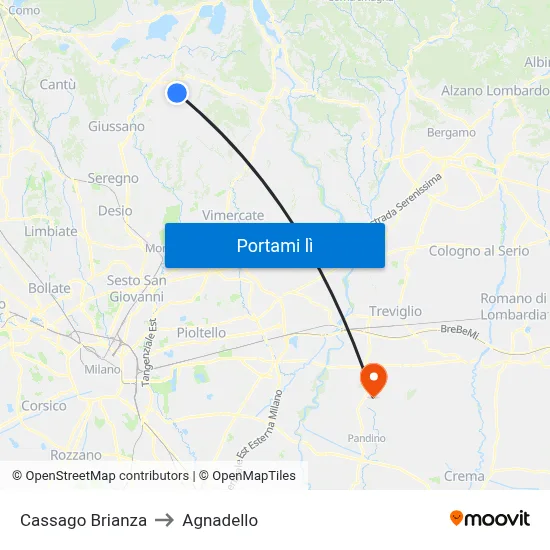 Cassago Brianza to Agnadello map