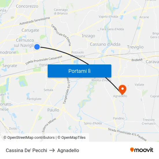 Cassina De' Pecchi to Agnadello map