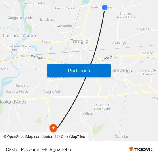 Castel Rozzone to Agnadello map