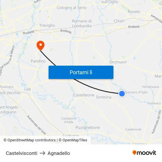 Castelvisconti to Agnadello map