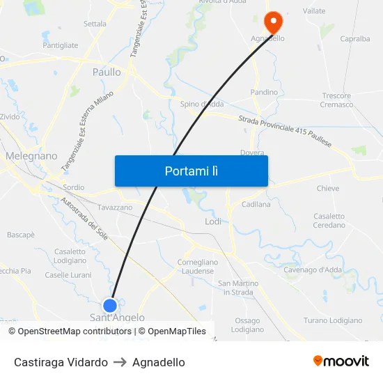 Castiraga Vidardo to Agnadello map