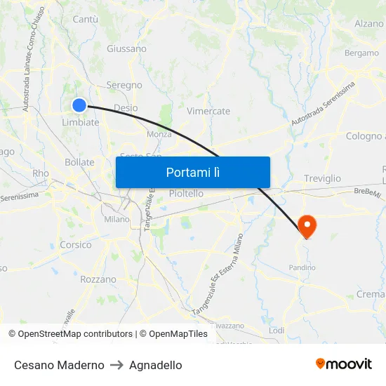 Cesano Maderno to Agnadello map