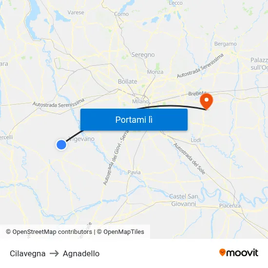 Cilavegna to Agnadello map