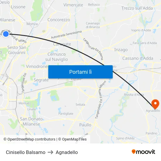 Cinisello Balsamo to Agnadello map