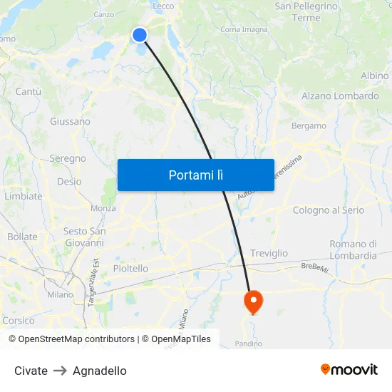Civate to Agnadello map