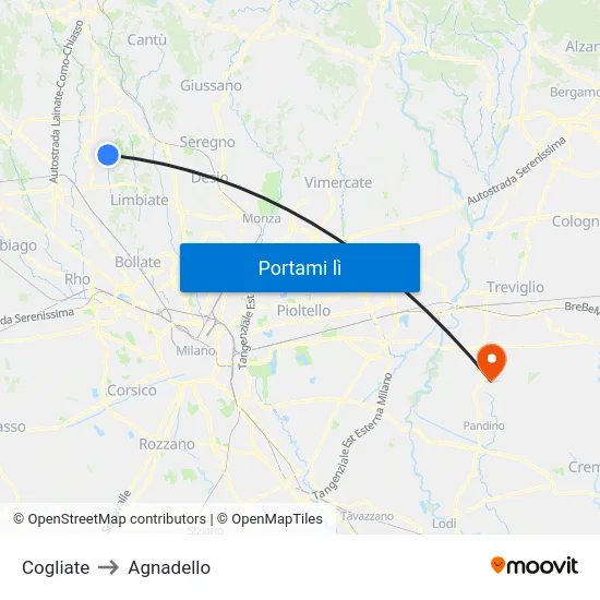 Cogliate to Agnadello map