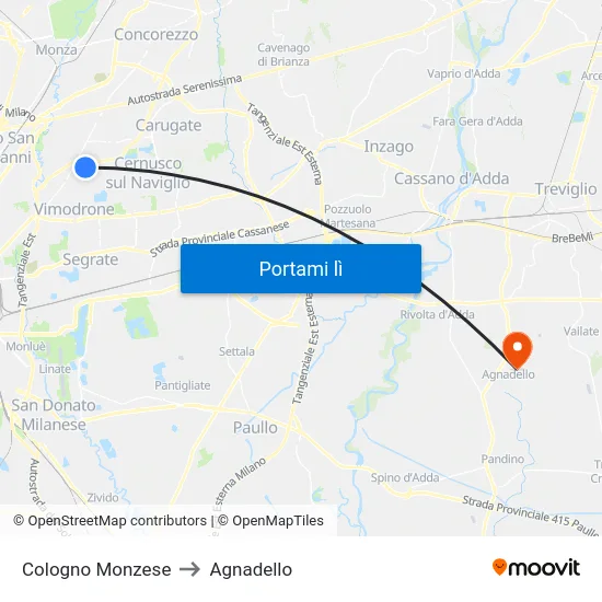 Cologno Monzese to Agnadello map