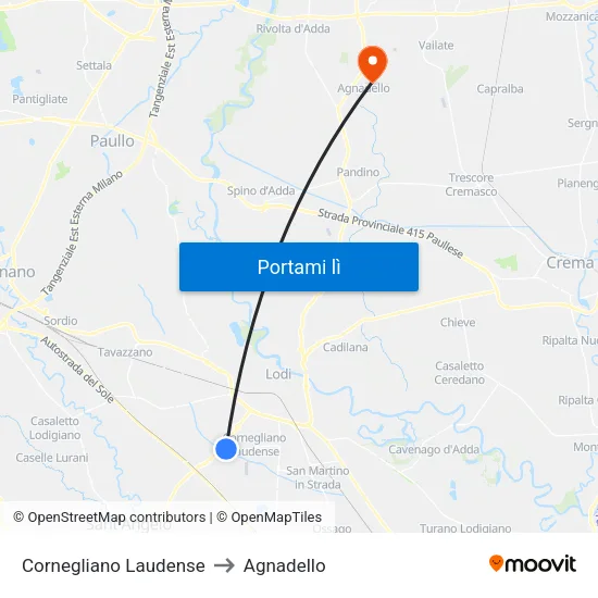 Cornegliano Laudense to Agnadello map