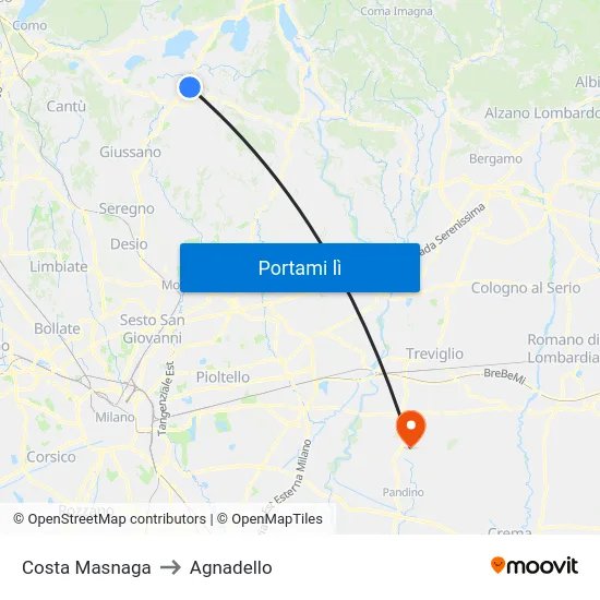 Costa Masnaga to Agnadello map