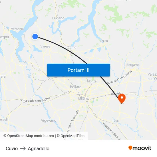 Cuvio to Agnadello map