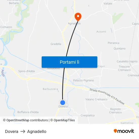 Dovera to Agnadello map