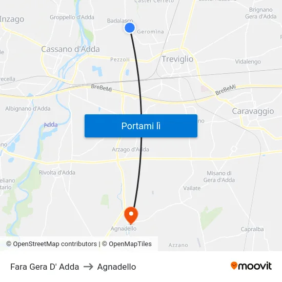 Fara Gera D' Adda to Agnadello map