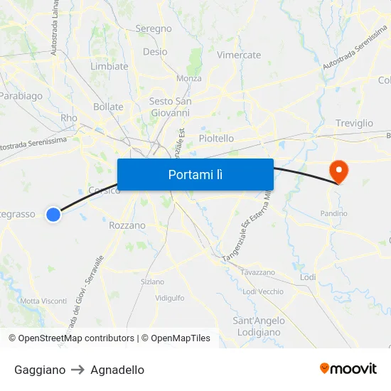 Gaggiano to Agnadello map