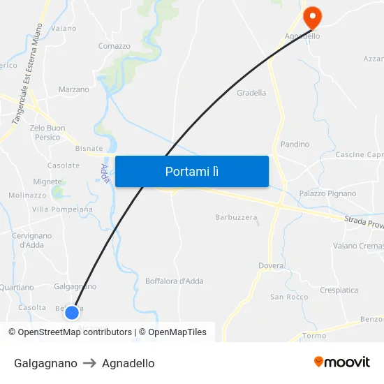 Galgagnano to Agnadello map
