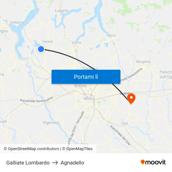 Galliate Lombardo to Agnadello map