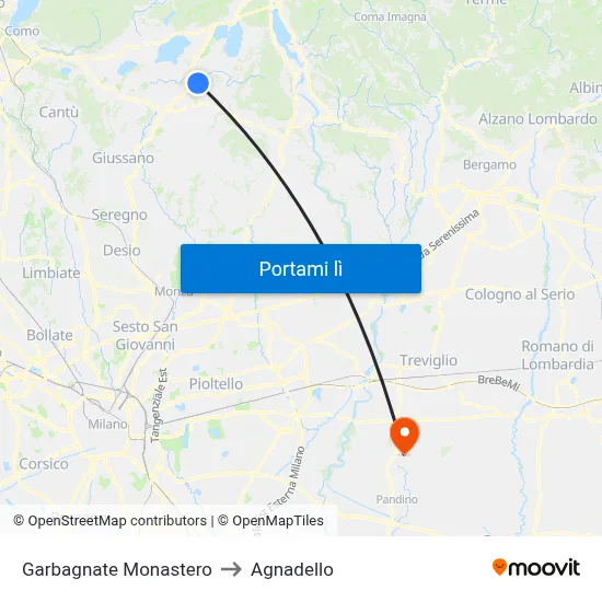 Garbagnate Monastero to Agnadello map