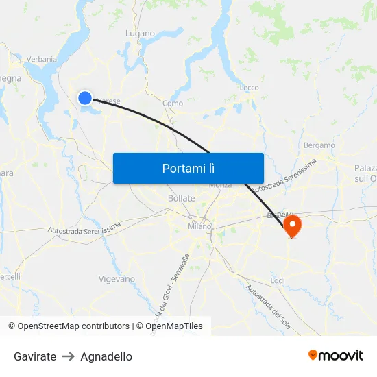 Gavirate to Agnadello map