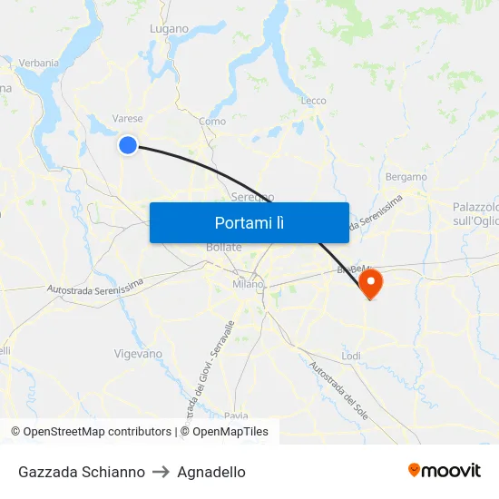 Gazzada Schianno to Agnadello map