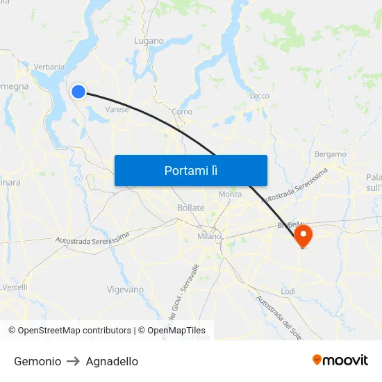 Gemonio to Agnadello map