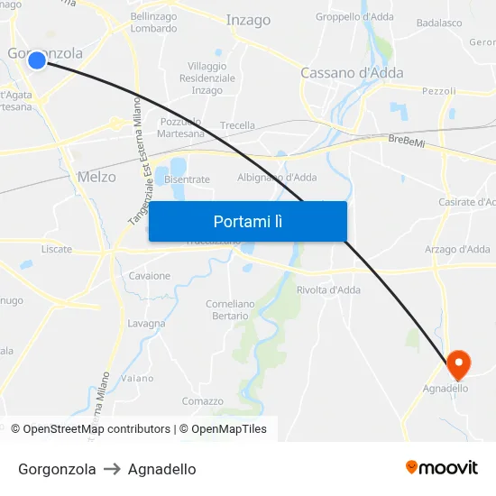 Gorgonzola to Agnadello map