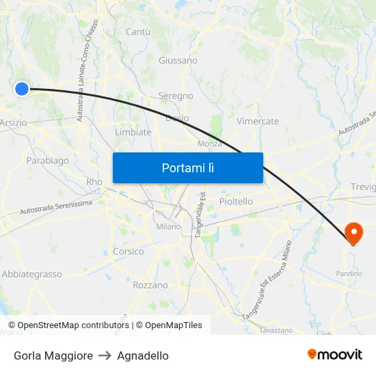 Gorla Maggiore to Agnadello map